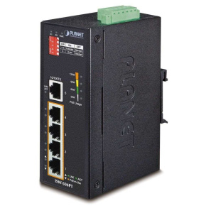 Planet ISW-504PT, 5x 10/100, 4x POE IEEE 802.3af, 60W, DIN, IP30, -40~75 st.C