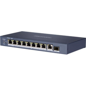 HIKVISION DS-3E0510HP-E, full Gb switch 8x PoE (2x HI-PoE), 1x uplink RJ-45 + 1x uplink SFP, 110W, dosah až 300m