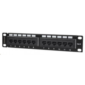 Intellinet Patch Panel, 10", Cat6, 12-Port, UTP, 1U, černý