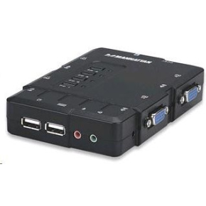 MANHATTAN KVM přepínač 4 porty, USB, audio, integrované kabely