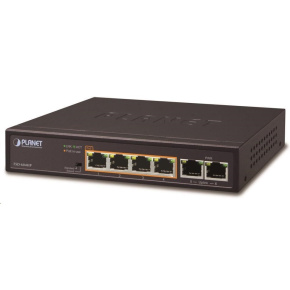 Planet FSD-604HP Switch, 4x PoE 802.3at 60W+ 2x 100Base-TX, VLAN, extend mód 10Mb/s do 250m, fanless, ESD